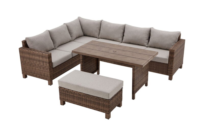 Better Homes & Gardens Brookbury 4 Piece Outdoor Wicker Patio Sectional Dining Set, Gray Cushions - Image 6