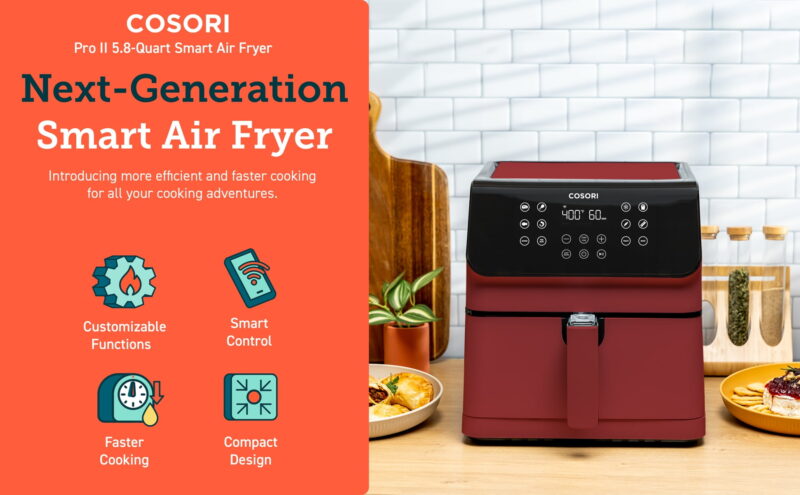 COSORI Pro II 5.8-Quart Smart Air Fryer, 12-in-1, Walmart Exclusive Bonus, Voice Control, Red - Image 6