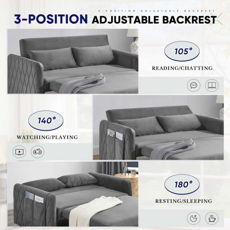 Lunale Convertible Futon Sofa Bed for Living Room, Modern Upholstered Loveseat Sleeper in Gray - Image 4