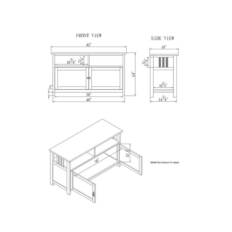 Alaterre Furniture Mission TV Stand w/Open Shelf & 2 Glass Doors, Cherry - Image 3