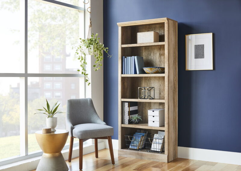 Better Homes & Gardens 71" Crossmill 5 Shelf Bookcase with Doors, Weathered Wood Finish - Image 3