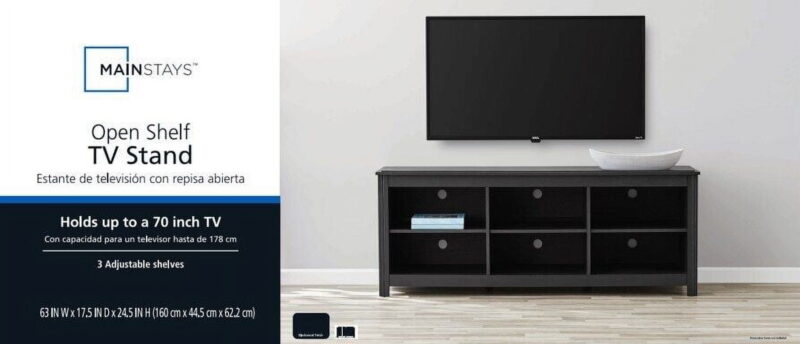 Mainstays Adjustable Shelf TV Stand for TVs up to 70", Black Finish - Image 4
