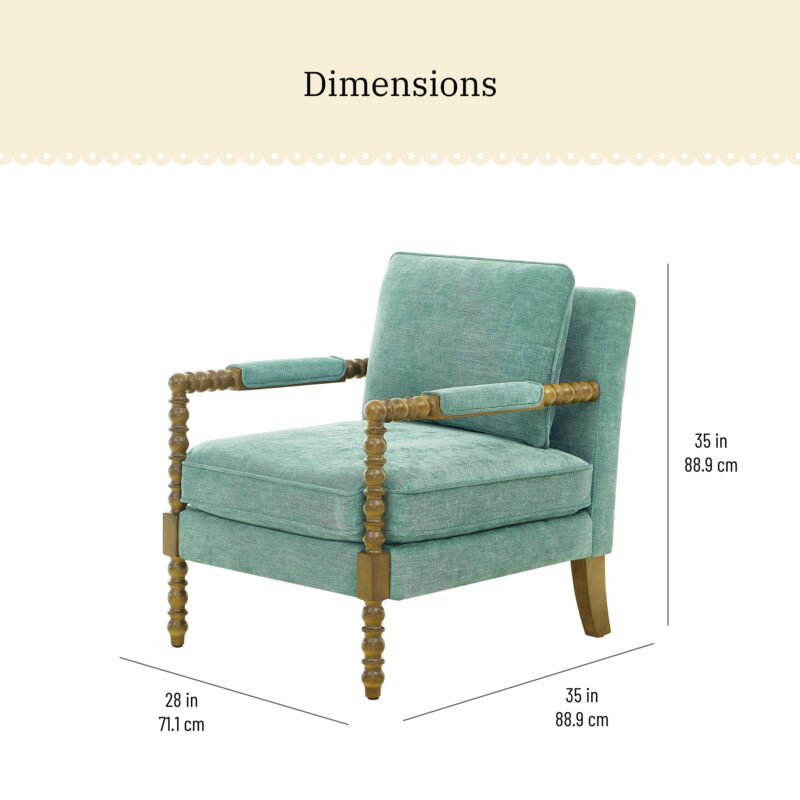 Pioneer Woman Harper Spindle Accent Chair, Jade Fabric Upholstery - Image 3