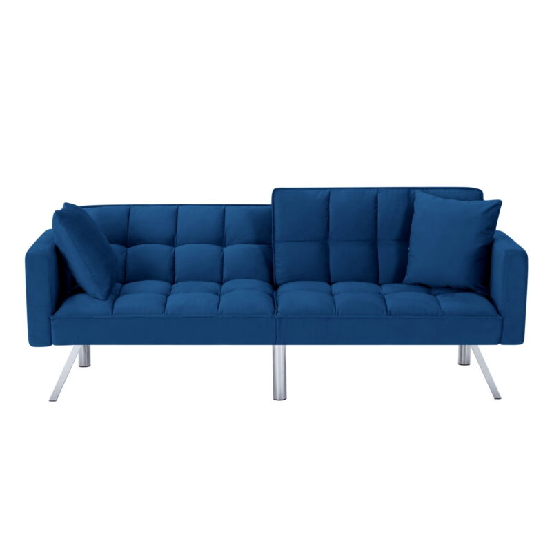 Gewnee 74"Velvet Upholstered Modern Convertible Futon, Adjustable Folding Sofa Bed, Guest Bed for Living Room, Bedroom, Apartment (Navy Blue) - Image 5