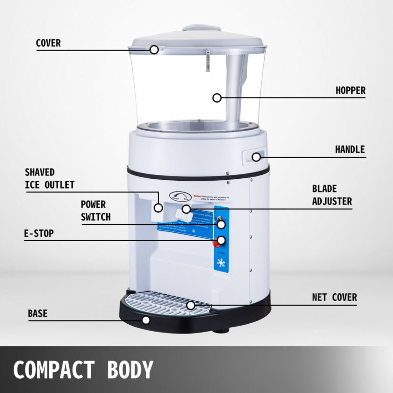 BENTISM Commercial Ice Shaver Ice Shaving Machine with Hopper 1102 LBS/H Snow Cone Maker - Image 5