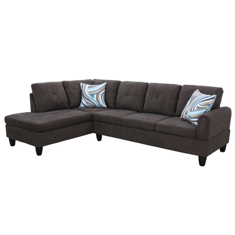 Hommoo Sofa Set,Flannel Living Room Sofa Set,L-Shaped Sectional Sofa,2-Piece Couch Living Room,Dark Brown - Image 2