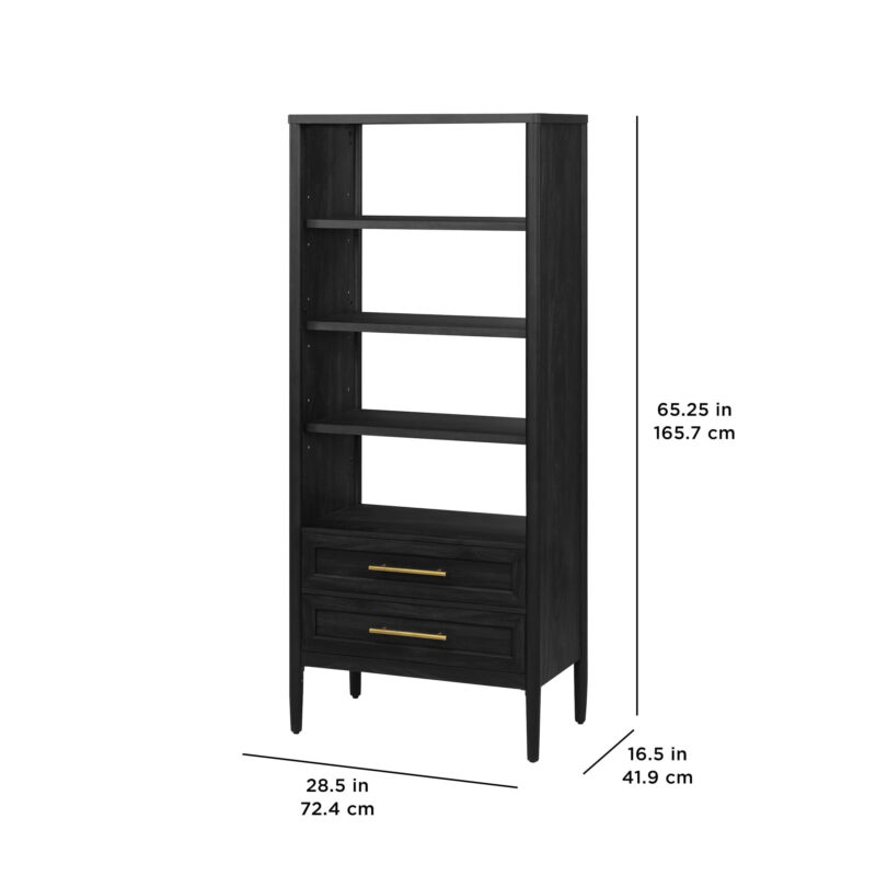 Better Homes & Gardens Oaklee 4-Shelf Bookcase with Storage Drawers, Charcoal Finish - Image 2