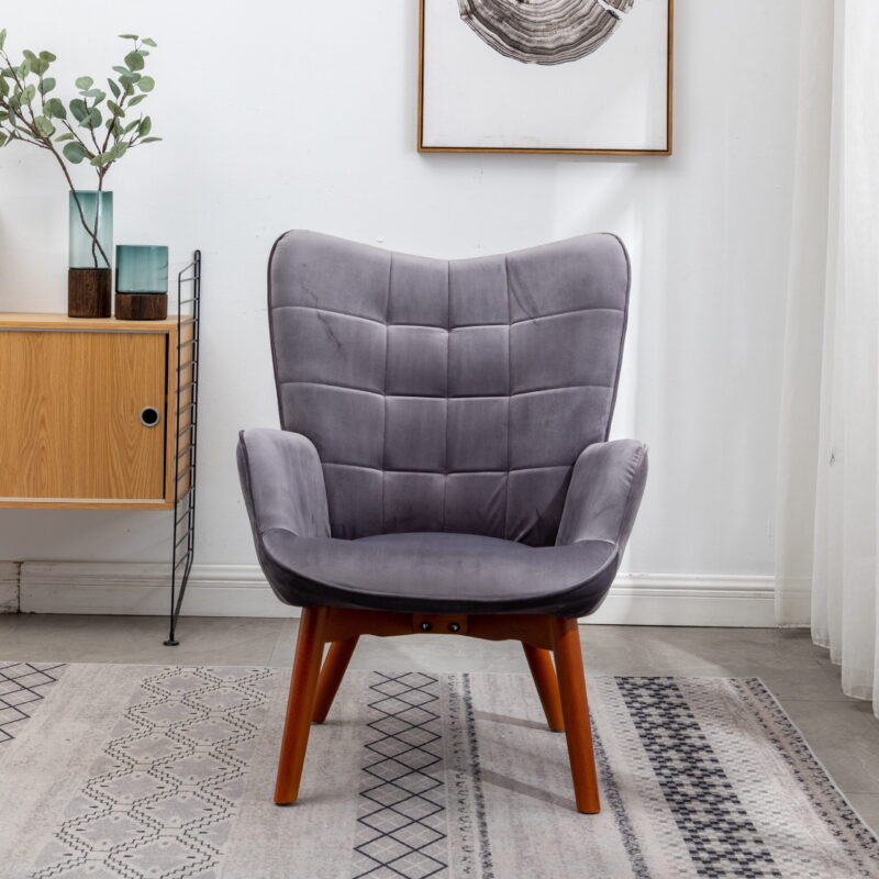 Roundhill Furniture Leiria Contemporary Silky Velvet Tufted Accent Chair with Ottoman, Gray - Image 3