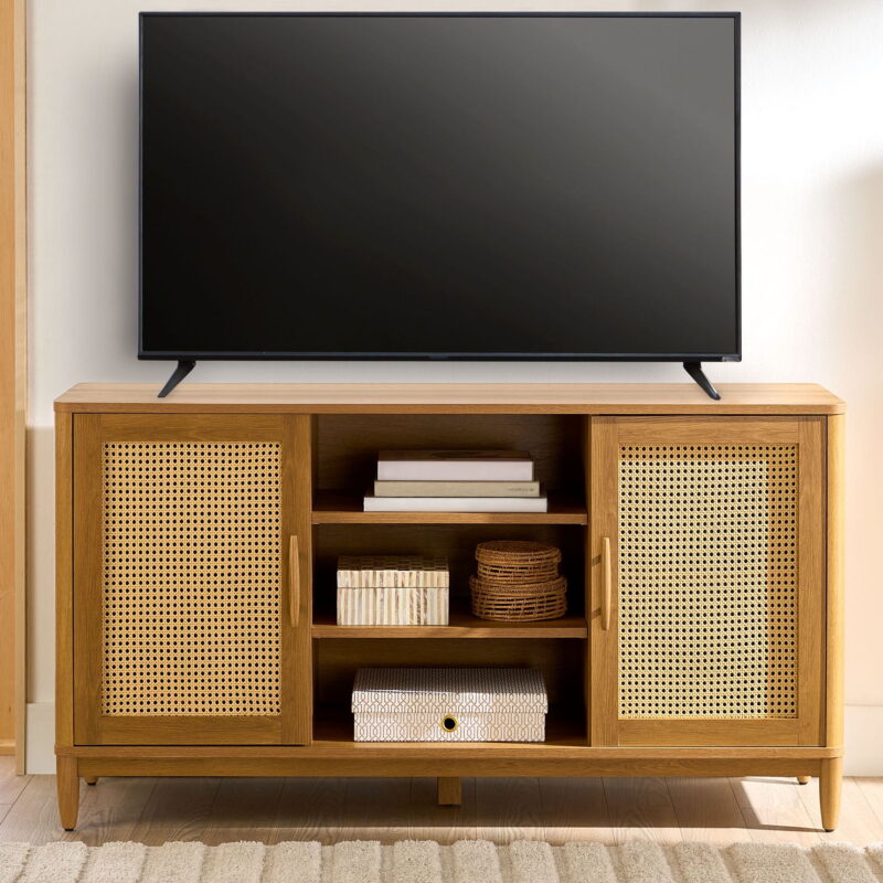 Better Homes & Gardens Springwood Cane TV Stand for TV's up to 65", Light Honey Finish - Image 5