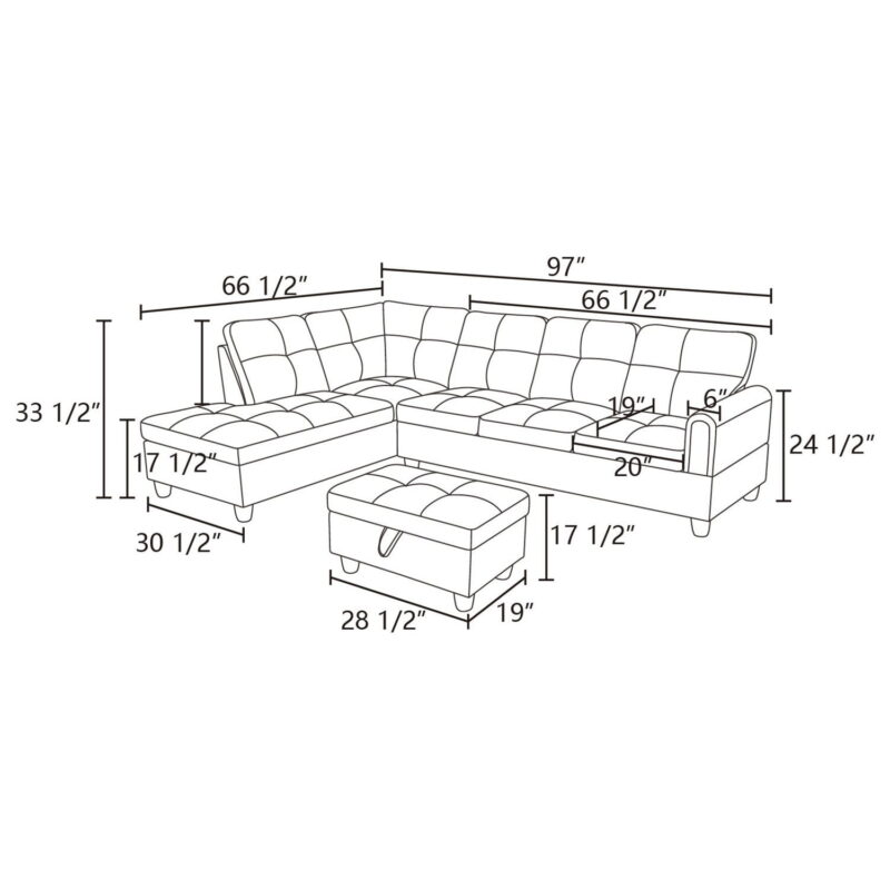 Hommoo Modern 4-seat Linen Living Room Furniture Sets Sectional Couches and Sofas, L Shaped Sectional Couch Sofa, Gray(No Ottoman) - Image 2