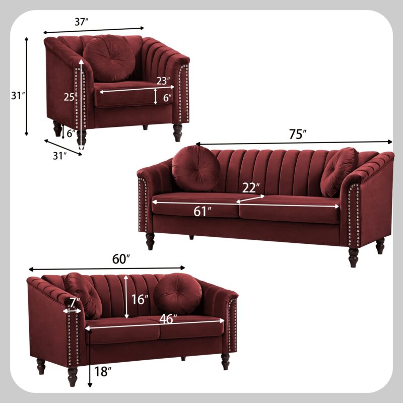 Aukfa 60" Loveseat Sofa Couch, Contemporary Sleep Sofa for Living Room Furniture Sets, Red - Image 2