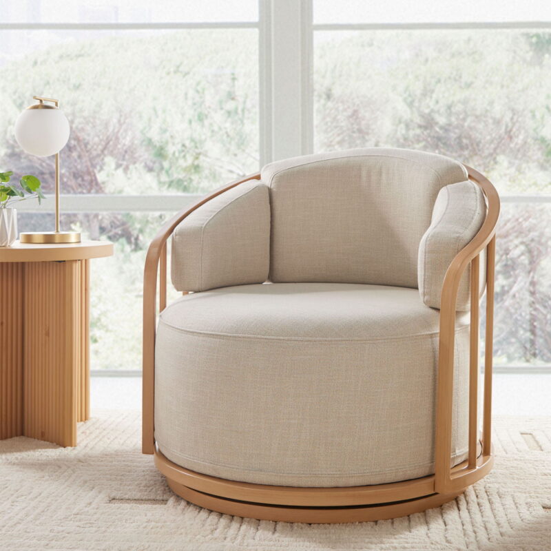 Better Homes & Gardens Lillian Swivel Birdcage Accent Chair, Cream Linen - Image 3