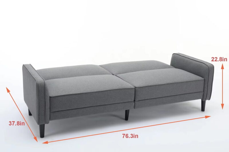 Mainstays Barlow Futon, Linen Fabric, Gray, 76.3" - Image 5