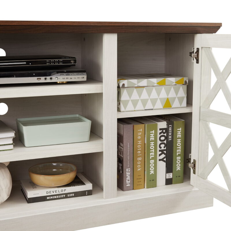 Mainstays Farmhouse TV Stand for TVs up to 70", off-White/Walnut - Image 5