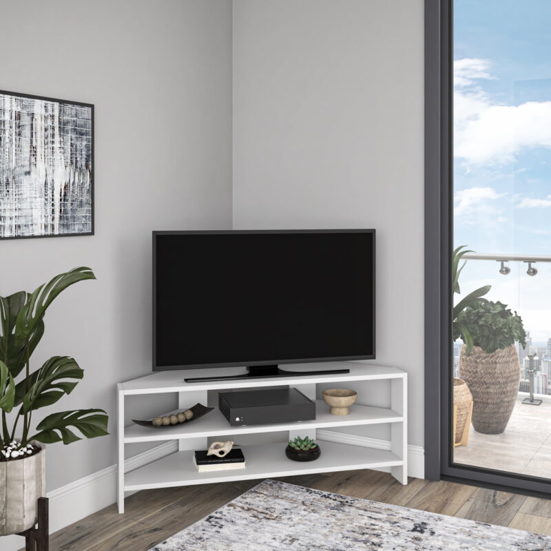 Ada Home Decor Furniture for TVs up to 48" 2 Tier Open Shelf White Terry Modern TV Stand - Image 2
