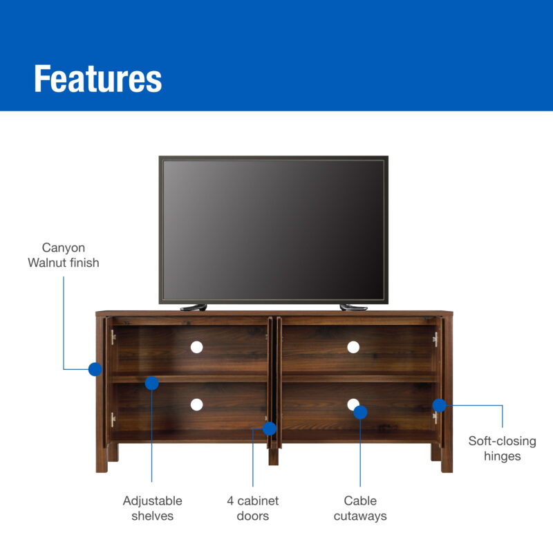 Mainstays 4-Door TV Console for TV’s up to 65”, Canyon Walnut Finish - Image 2
