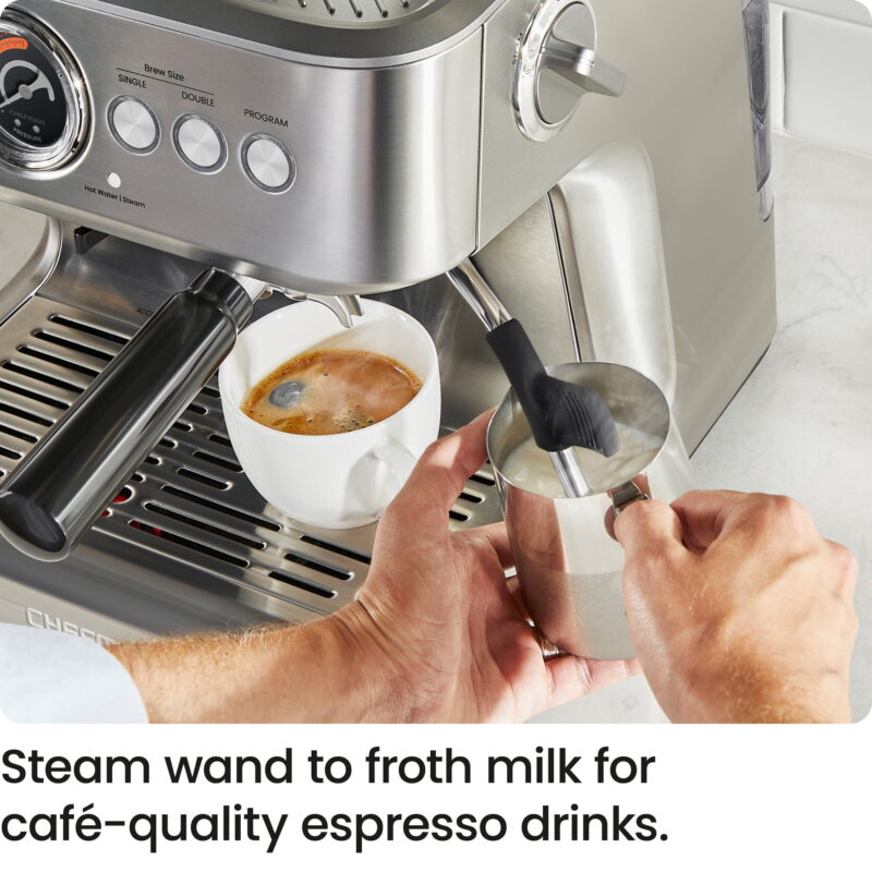 Chefman Crema Supreme Espresso Machine with Conical Burr Grinder and Steam Wand – Stainless Steel, New - Image 3