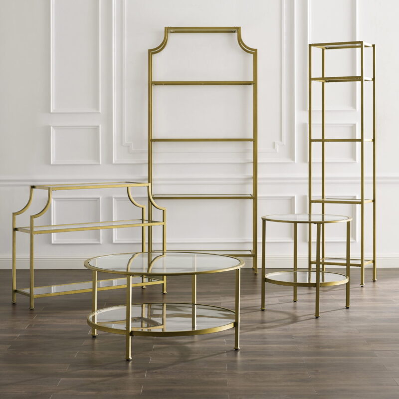 Crosley Furniture Aimee 4 Shelf Narrow Glass/Metal Etagere in Antique Gold - Image 3