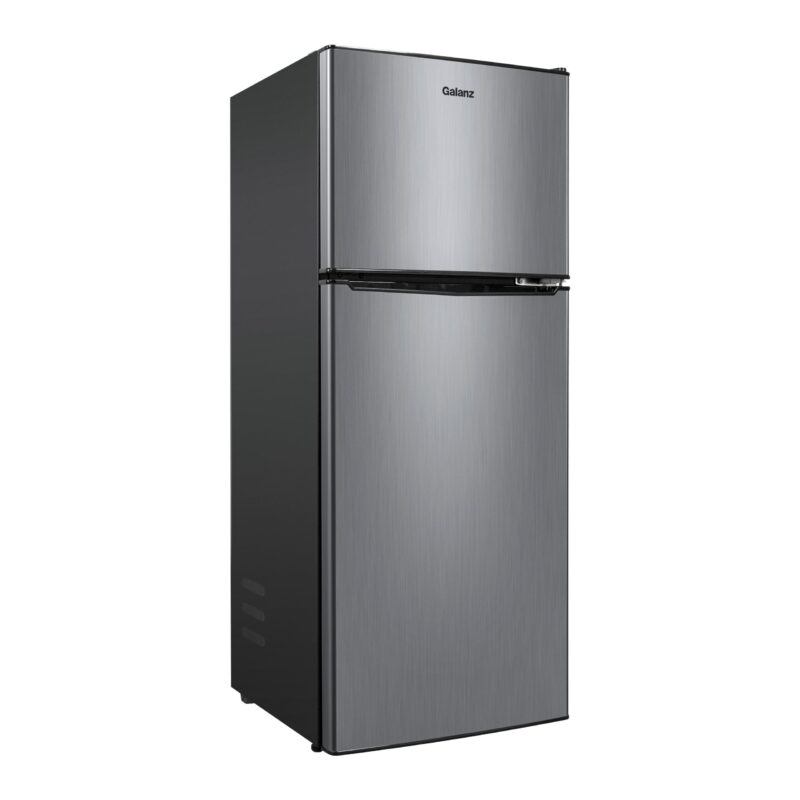 Galanz 4.6. Cu ft Two Door Mini Refrigerator with Freezer, Stainless Steel, New, Width 19.13" - Image 2