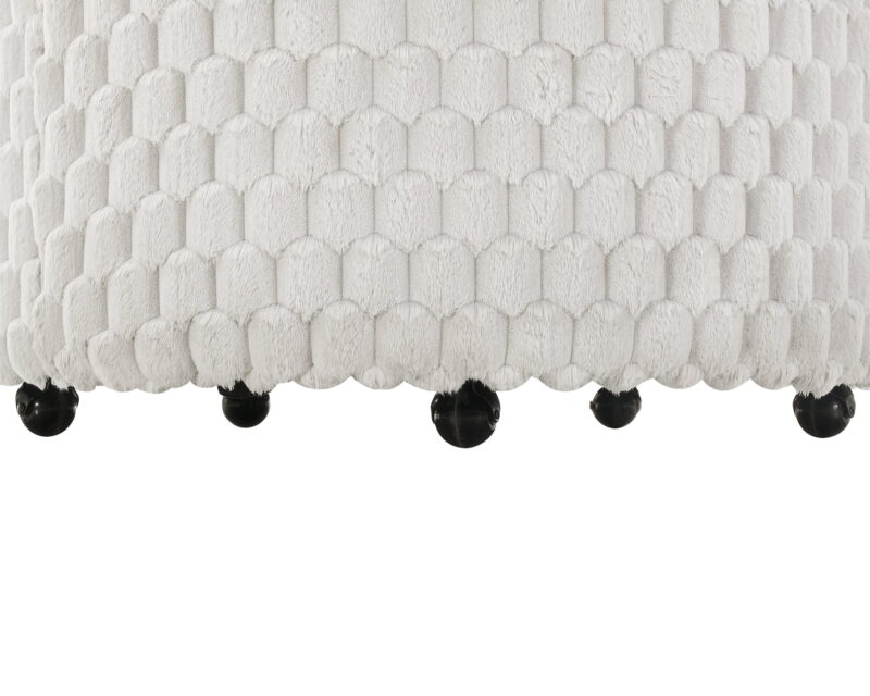 Roundhill Furniture Malna Plush 3D Upholstered Barrel Accent Chair with Wheels, Off-white - Image 7