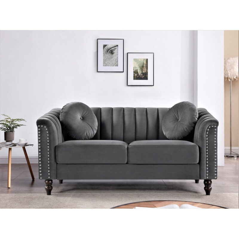 US PRIDE FURNITURE Hills Tufted Back Nailhead 61.4'' Loveseat-Grey - Image 2