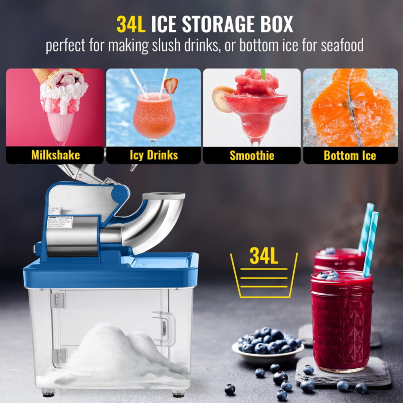 BENTISM Commercial Ice Crusher, Snowball Machine Commercial Blue Snow Cone Machine - Image 6