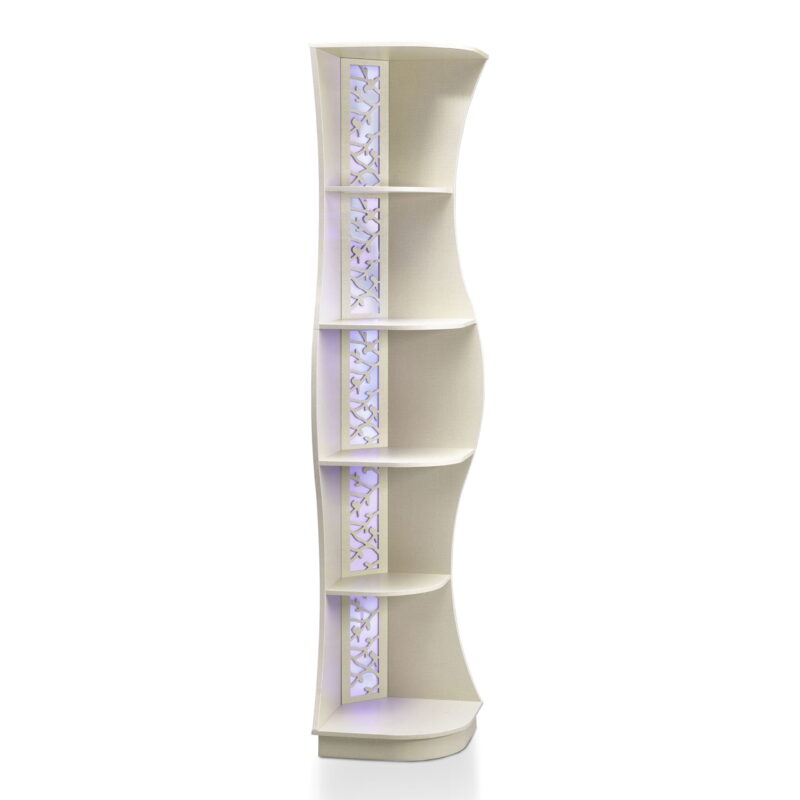 Furniture of America Wilton Adult Contemporary 5-Shelf Corner Bookcase with LED Light, Cream - Image 2