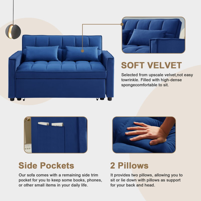 Momspeace Loveseat Convertible Sleeper Sofa Bed, Blue - Image 7