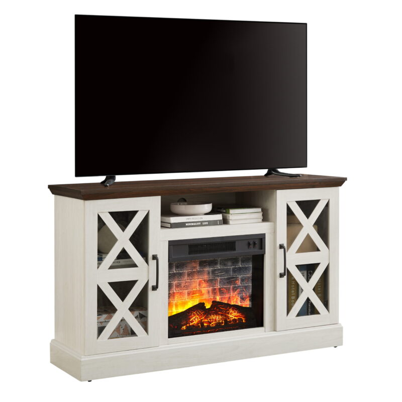 Mainstays Farmhouse Fireplace TV Stand for TVs up to 55", off White/Walnut - Image 3