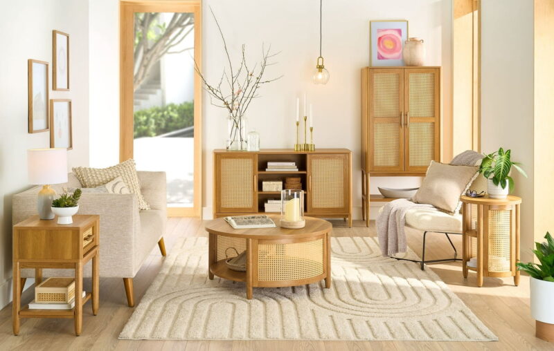 Better Homes & Gardens Springwood Cane TV Stand for TV's up to 65", Light Honey Finish - Image 4