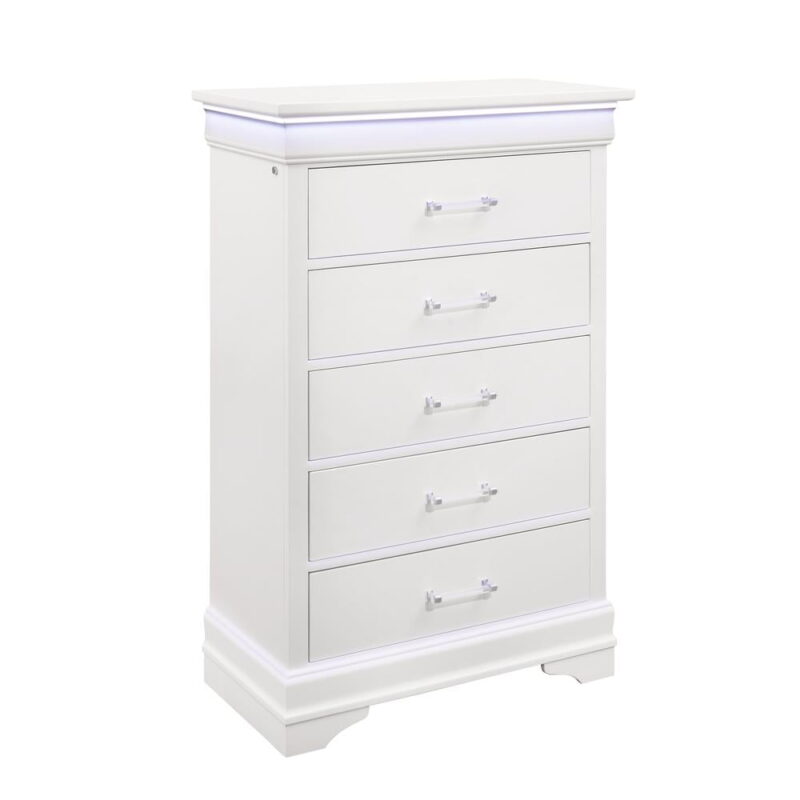 Global Furniture USA Charlie Traditional/Modern White Wood Chest with LED - Image 4