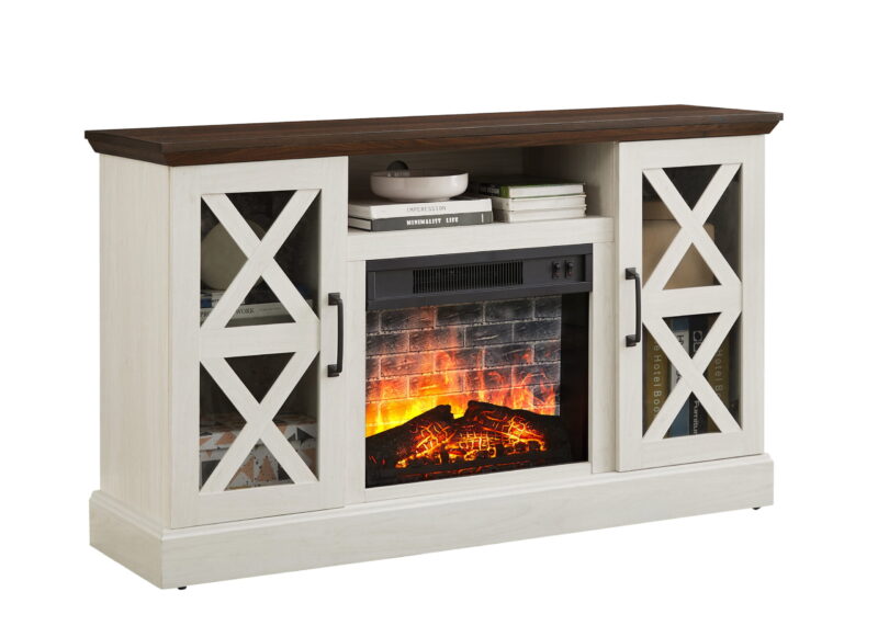 Mainstays Farmhouse Fireplace TV Stand for TVs up to 55", off White/Walnut - Image 5