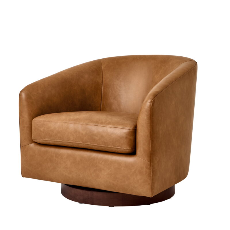 Better Homes & Gardens Bradford Wooden Base Swivel Accent Chair, Chestnut Faux Leather - Image 2
