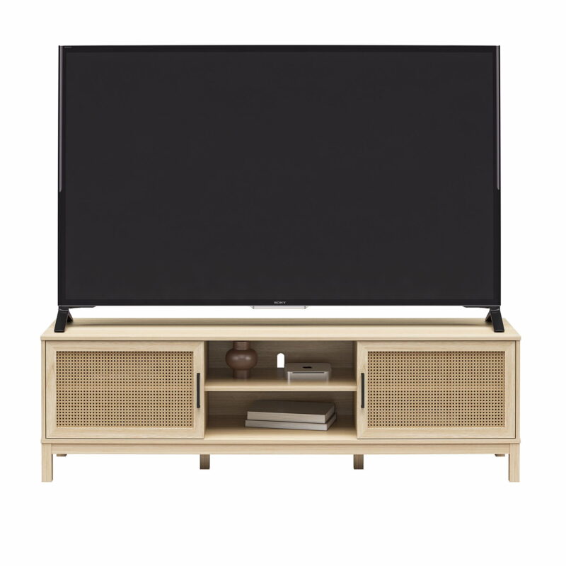 Mainstays Cane TV Stand for TVs up to 85", Spring Pine - Image 6