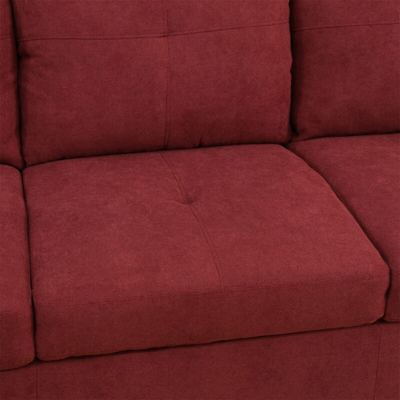 Hommoo L Shaped Couch Set Sectional Sofa Set, Flannel Living Room Furniture Sets, 4-Seat Couches and Sofa Set for Home, Apartment, Dorm, Red(No Ottoman) - Image 7