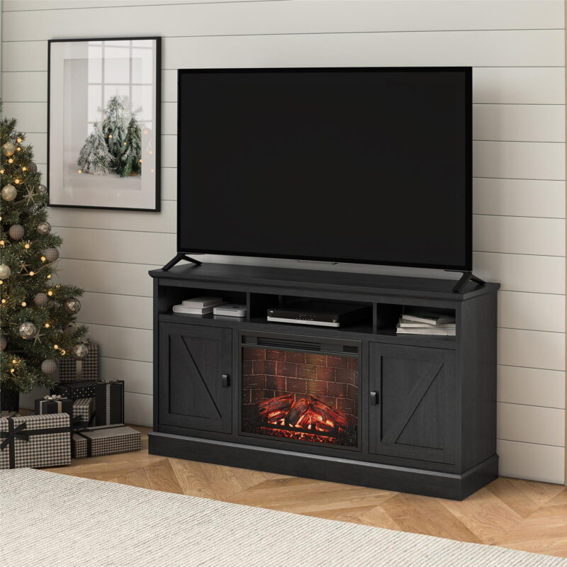 Ashton Lane Electric Fireplace TV Stand with Remote for TVs up to 65in, Black Oak - Image 3