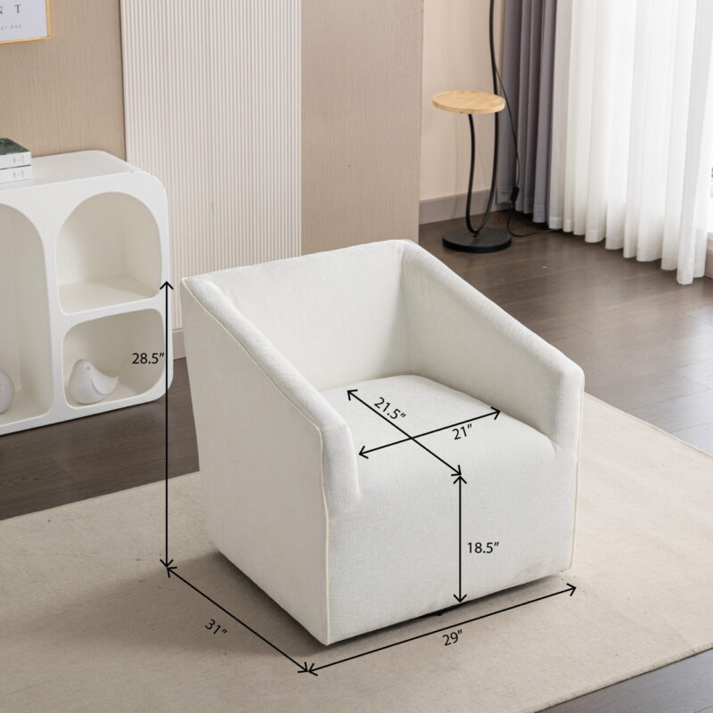 Roundhill Furniture Nice Modern Upholstered Barrel Armchair, 360 Degree Swivel, White - Image 4