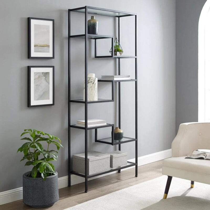 Crosley Furniture Sloane Metal & Glass Etagere in Matte Black - Image 5