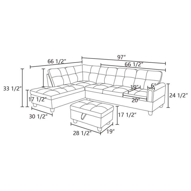 Hommoo Sofa Set,Flannel Living Room Sofa Set,L-Shaped Sectional Sofa,2-Piece Couch Living Room,Dark Brown - Image 7