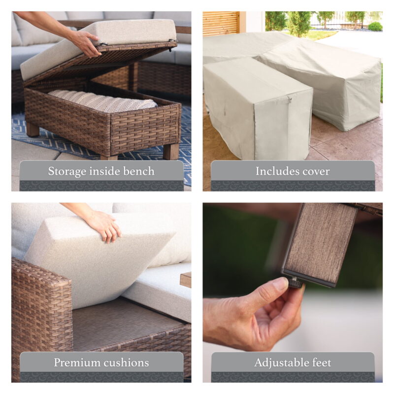 Better Homes & Gardens Brookbury 4 Piece Outdoor Wicker Patio Sectional Dining Set, Gray Cushions - Image 5