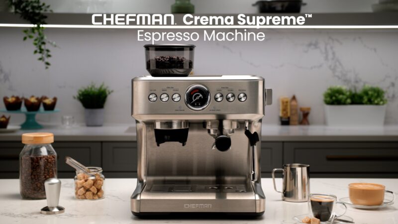 Chefman Crema Supreme Espresso Machine with Conical Burr Grinder and Steam Wand – Stainless Steel, New - Image 2