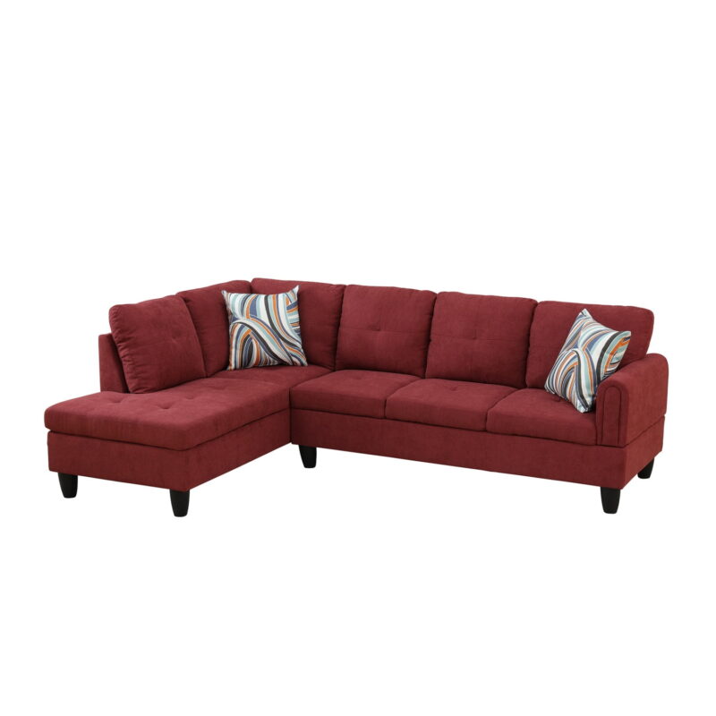 Hommoo L Shaped Couch Set Sectional Sofa Set, Flannel Living Room Furniture Sets, 4-Seat Couches and Sofa Set for Home, Apartment, Dorm, Red(No Ottoman) - Image 2