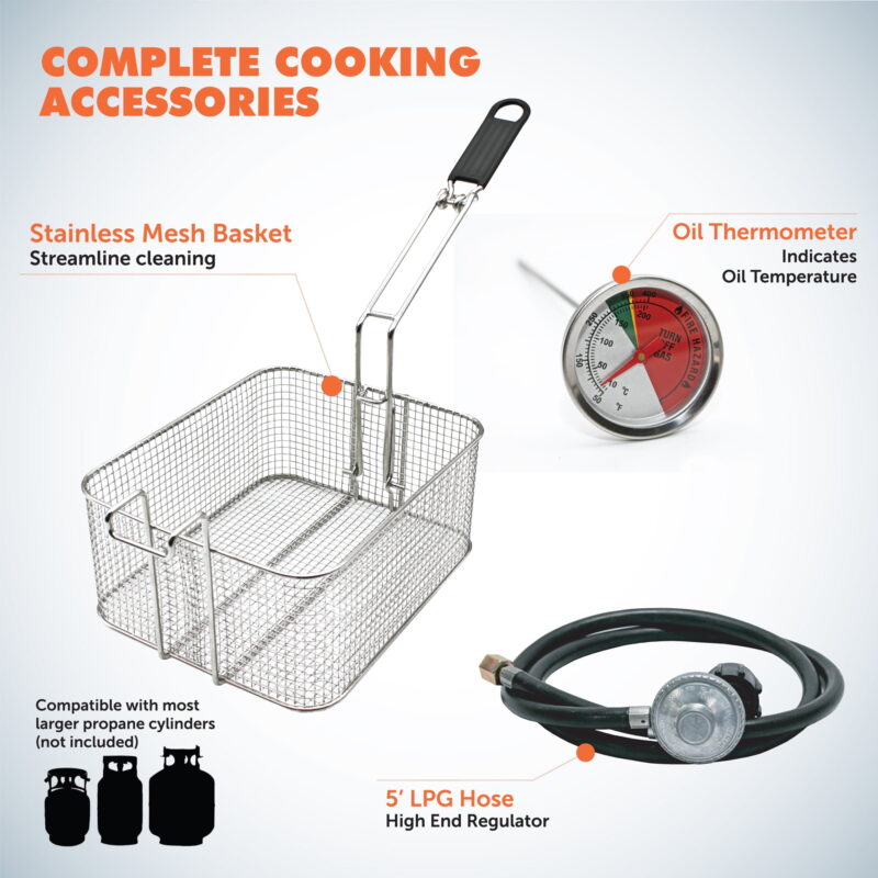 Flame King Proleo Tabletop Propane Deep Fryer with Oil Thermometer 5ft Propane Hose, 2.5 gal Capacity - Image 2