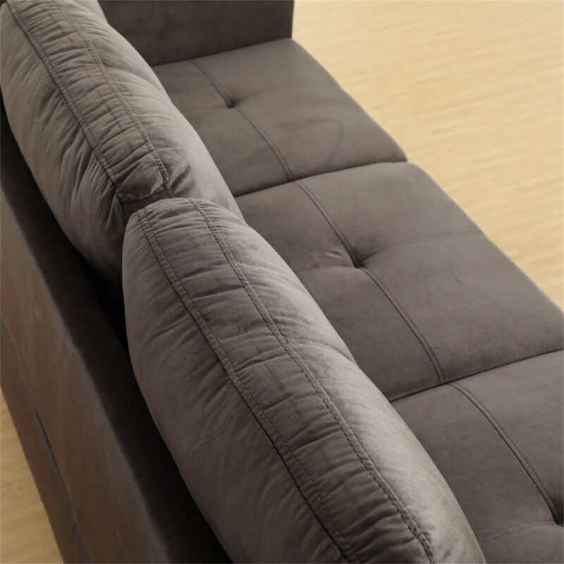 Hommoo Flannel Sectional Sofa Model Set, Modern 4-Seat Couches and Sofaes, L-Shaped Living Room Furniture Set, Light Brown(No Ottomans) - Image 3