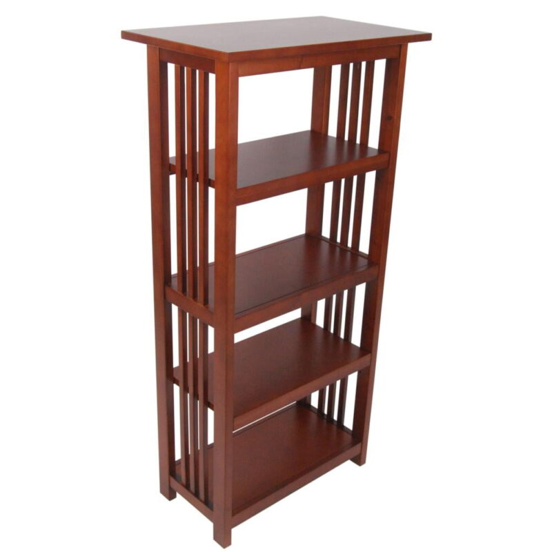 Alaterre Furniture Mission 48 in. Bookshelf, 4 Tier Bookcase with 2 Adjustable Shelves, for Living Room or Home Office, Cherry - Image 5
