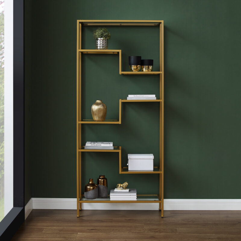 Crosley Furniture Sloane Art Deco Glass Metal Etagere in Gold - Image 6
