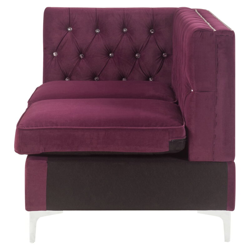 Acme Furniture Contemporary Velvet Nailhead Trim L Shaped Sectional Sofa Set Burgundy - Image 3