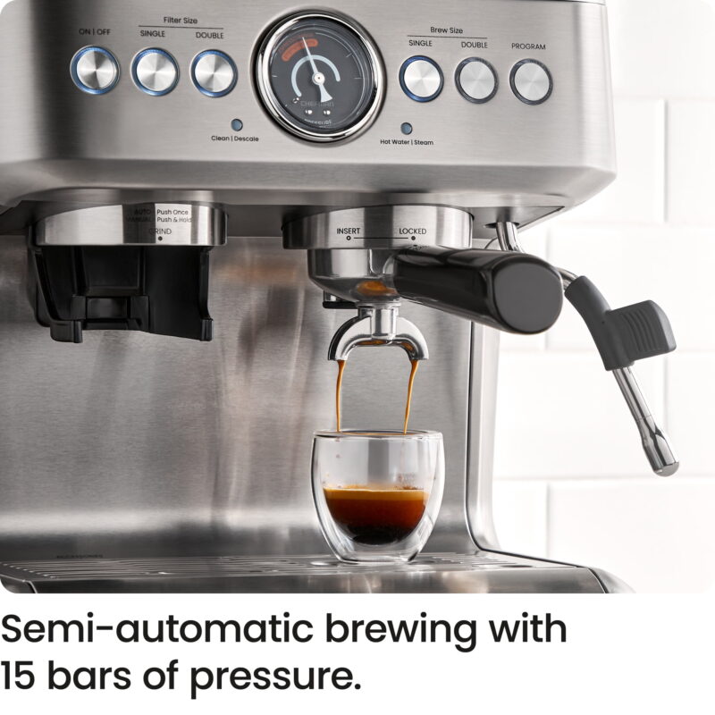 Chefman Crema Supreme Espresso Machine with Conical Burr Grinder and Steam Wand – Stainless Steel, New - Image 7
