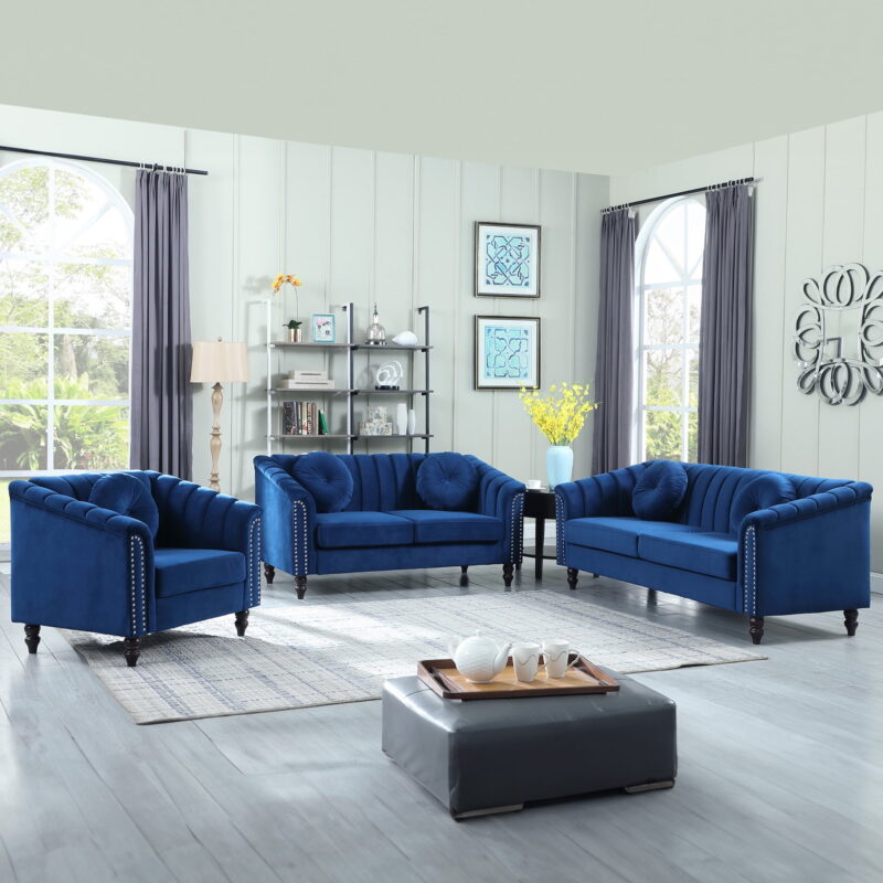 Aukfa 3 Seater Sofa Couch Set, Contemporary Living Room Sofa for Living Room Furniture Sets, Blue - Image 4