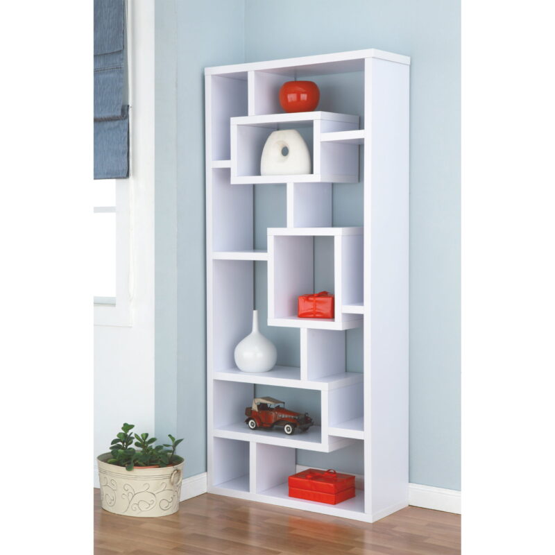 Furniture of America Aix Modern 16-Shelf Geometric Bookcase, White - Image 4